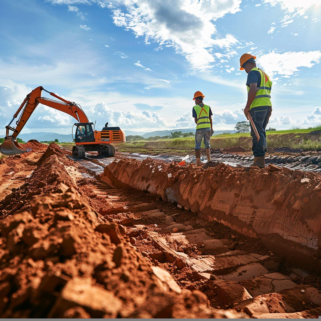 Construcción de movimiento de tierras a gran escala con maquinaria pesada