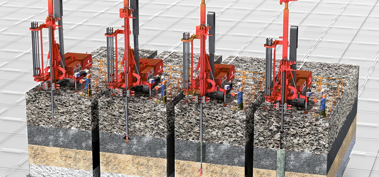 Deep soil mixing equipment in action