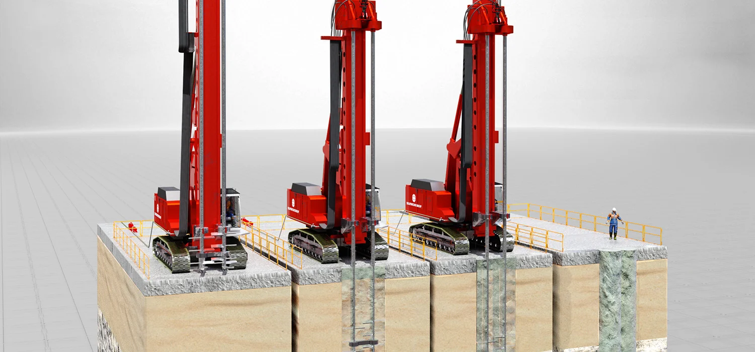 Double Axis Mixing Pile Machine operating on soil